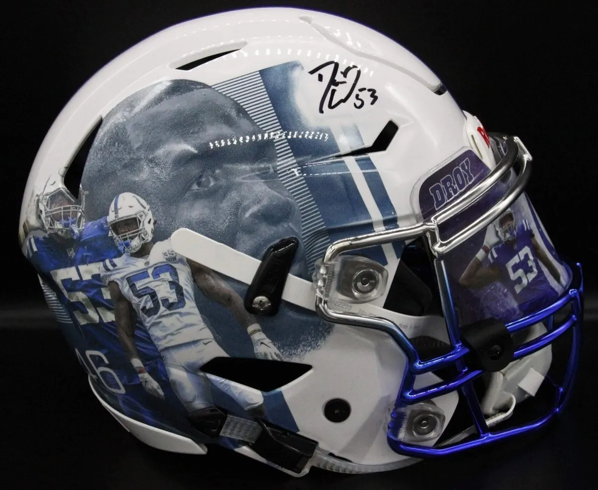 Signed custom Colts helmet painted by Elite Custom Coatings